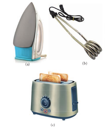 (a) Electric Iron box, (b) electric heater (c) electric Toaster