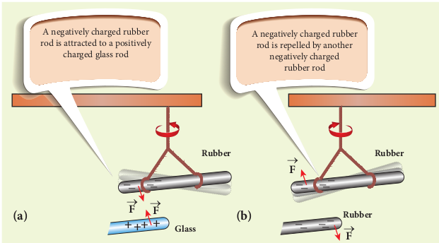 (a) Unlike charges attract each other (b) Like charges repel each other