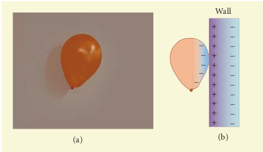 (a) Balloon sticks to the wall (b) Polarisation of wall due to the electric field created by the balloon